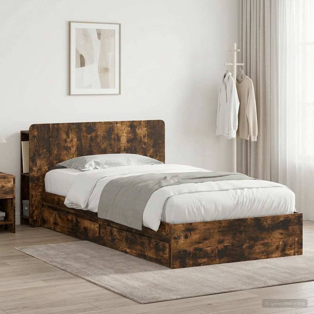 vidaXL Bettgestell mit Stauraum Geräucherte Eiche 90 x 190 cm