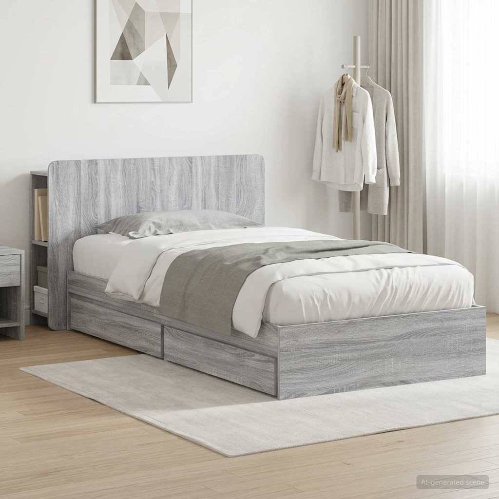vidaXL Bettgestell mit Stauraum Grau Sonoma 100 x 200 cm Holzwerkstoff