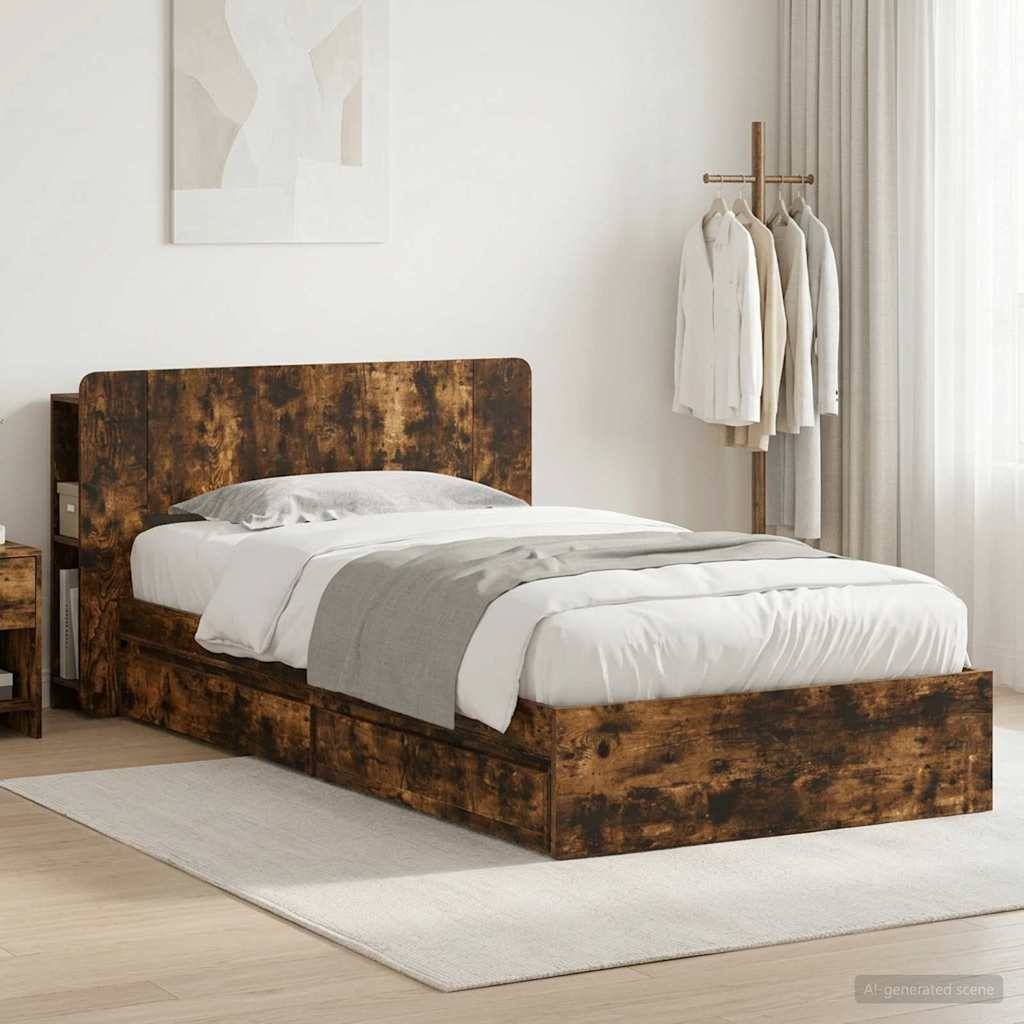 vidaXL Bettgestell mit Stauraum Geräucherte Eiche 100 x 200 cm