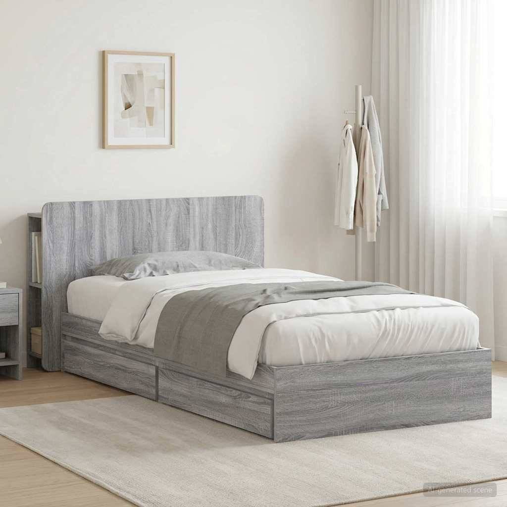 vidaXL Bettgestell mit Stauraum Grau Sonoma 90 x 200 cm Holzwerkstoff