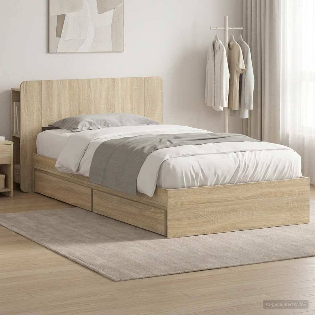 vidaXL Bettgestell mit Stauraum Sonoma-Eiche 90 x 200 cm Holzwerkstoff