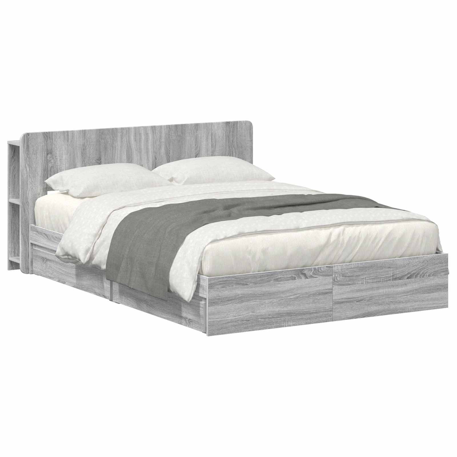 vidaXL Bettgestell mit Stauraum Grau Sonoma 160 x 200 cm Holzwerkstoff