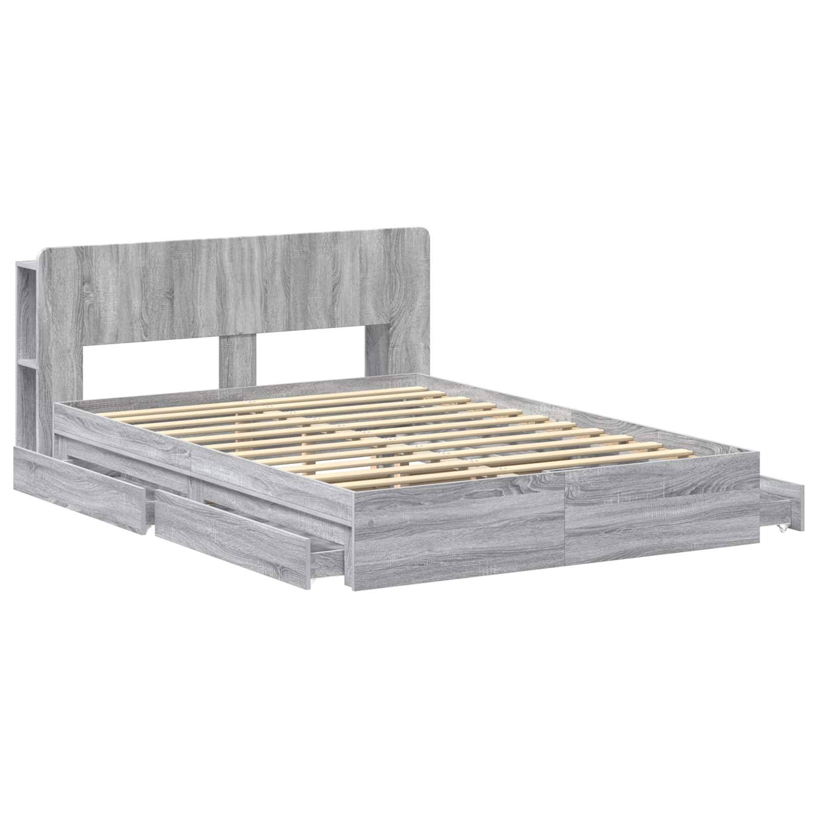 vidaXL Bettgestell mit Stauraum Grau Sonoma 140 x 200 cm Holzwerkstoff