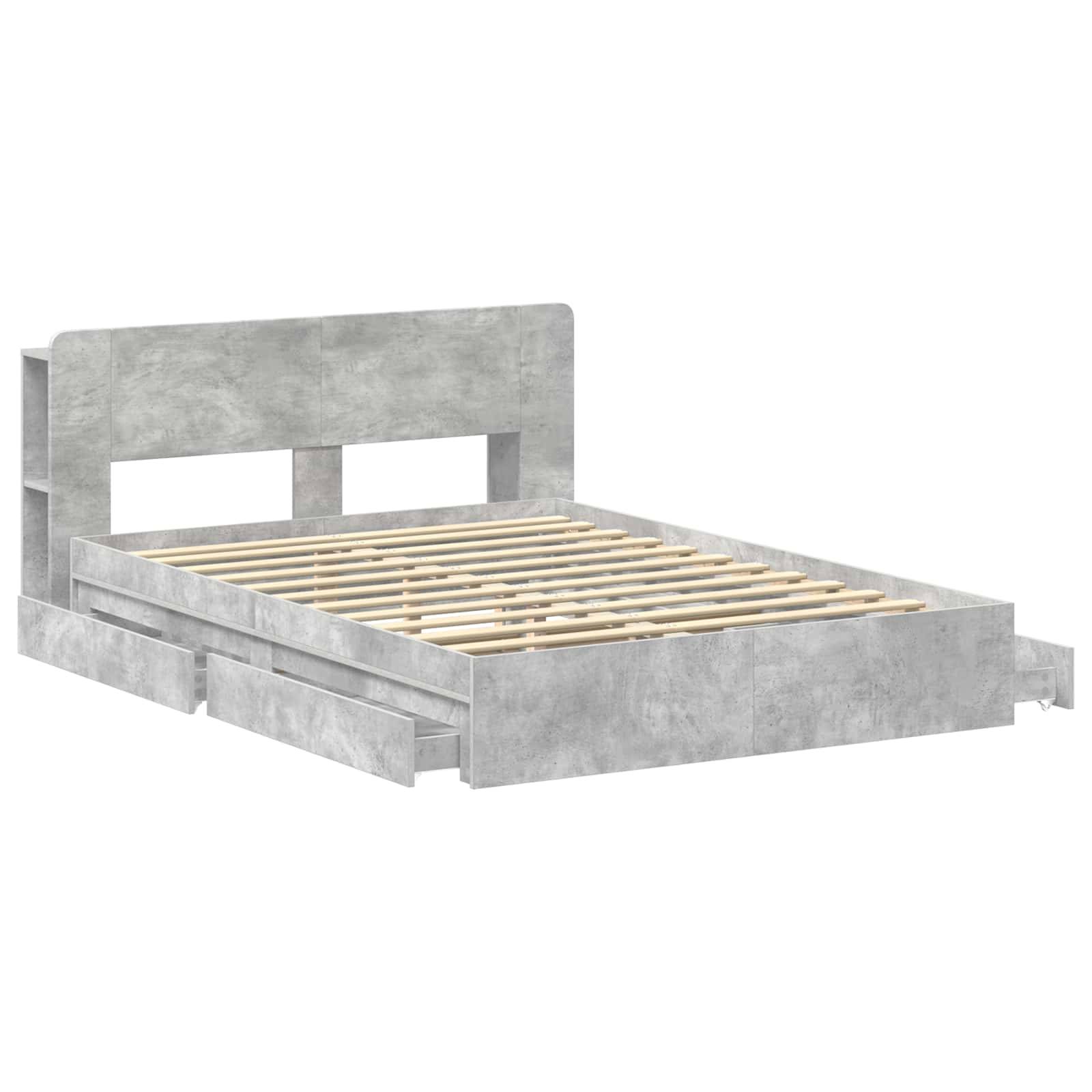 vidaXL Bettgestell mit Stauraum Betongrau 150 x 200 cm Holzwerkstoff