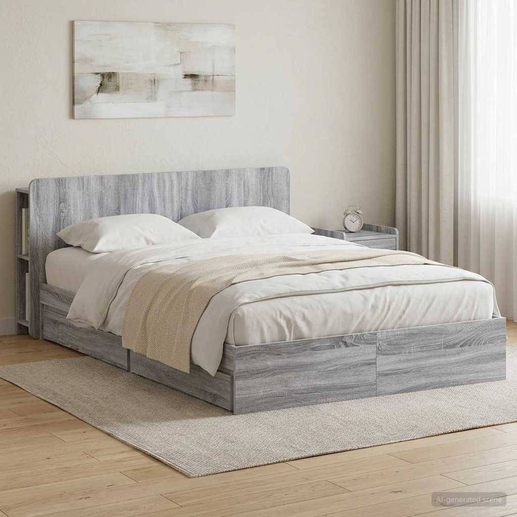 vidaXL Bettgestell mit Stauraum Grau Sonoma 150 x 200 cm Holzwerkstoff