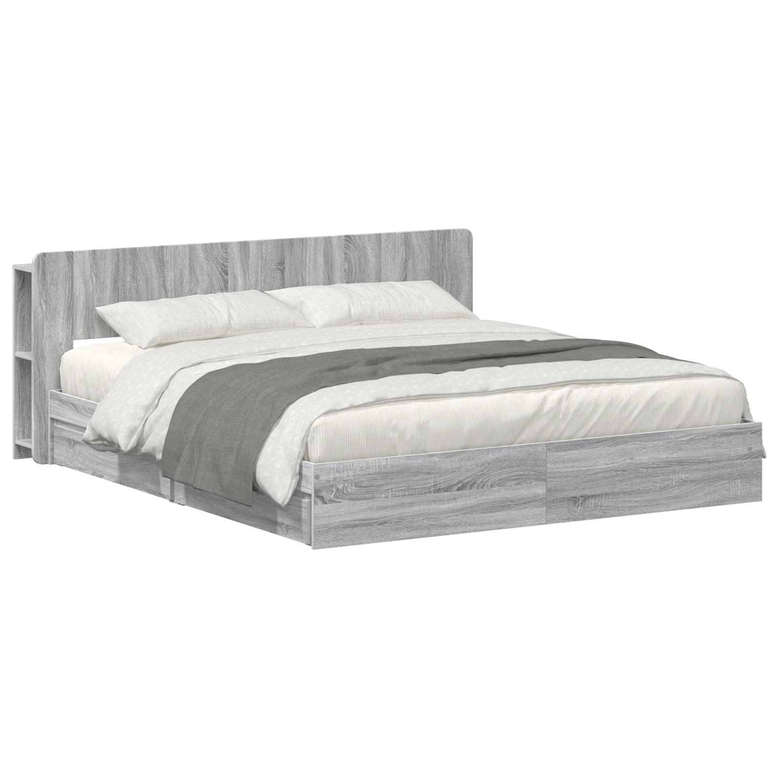 vidaXL Bettgestell mit Stauraum Grau Sonoma 200 x 200 cm Holzwerkstoff