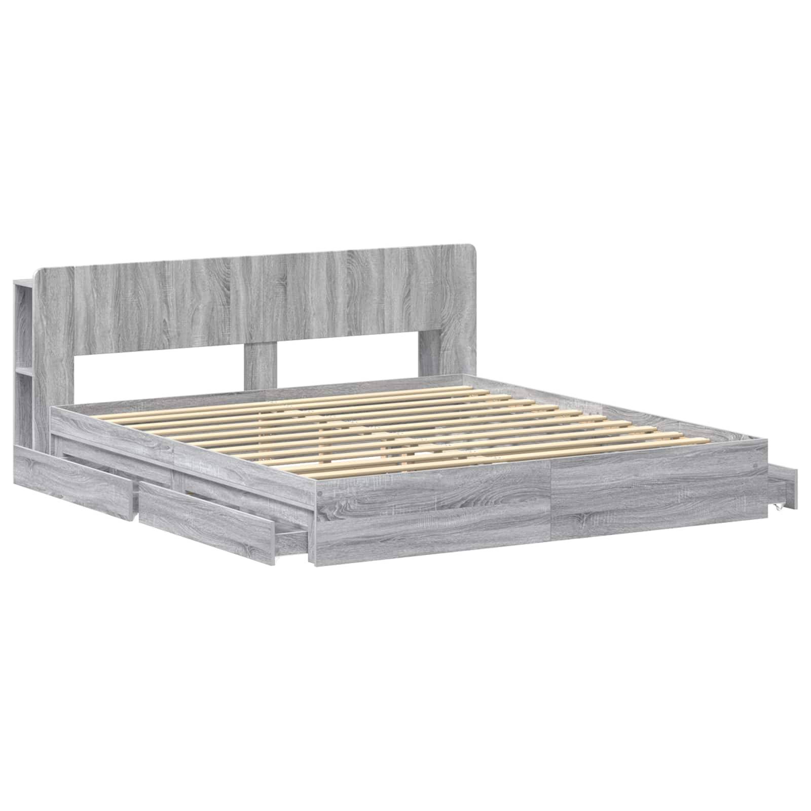 vidaXL Bettgestell mit Stauraum Grau Sonoma 200 x 200 cm Holzwerkstoff
