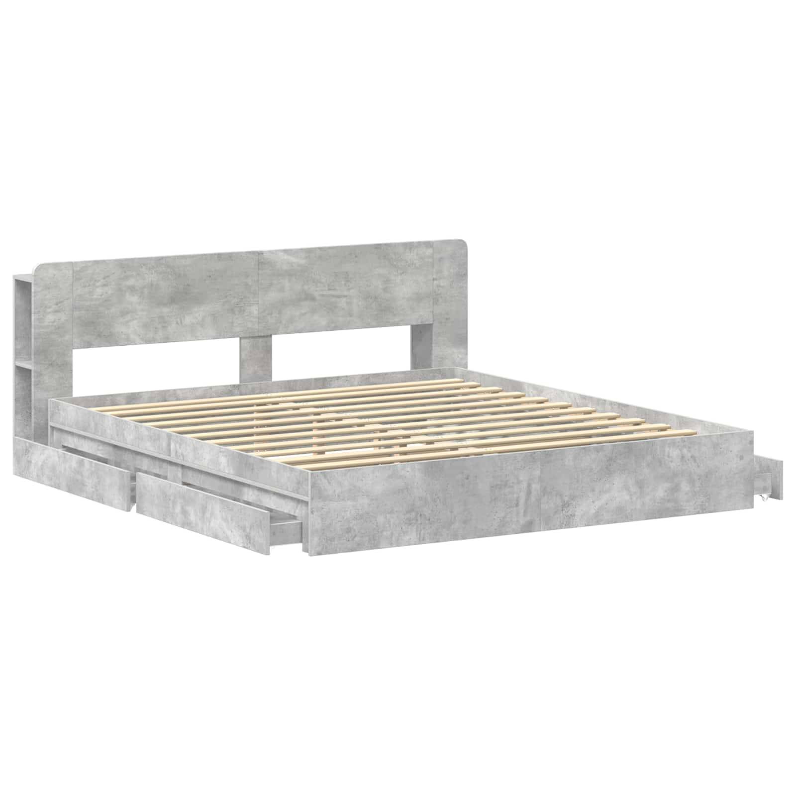 vidaXL Bettgestell mit Stauraum Betongrau 200 x 200 cm Holzwerkstoff