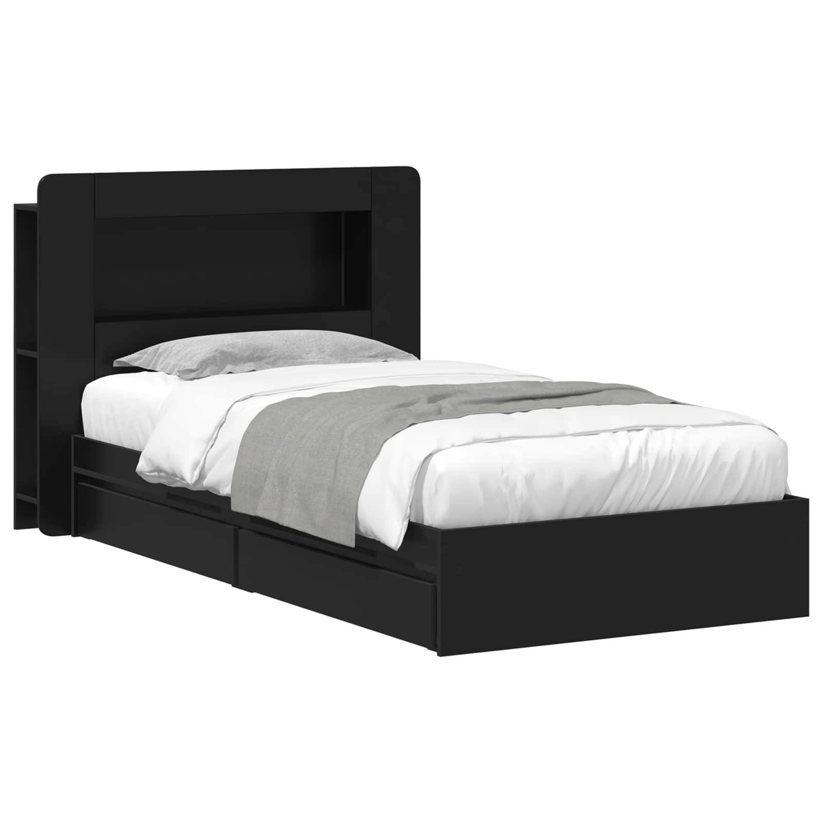 vidaXL Bettgestell mit Stauraum Schwarz 75 x 190 cm Holzwerkstoff