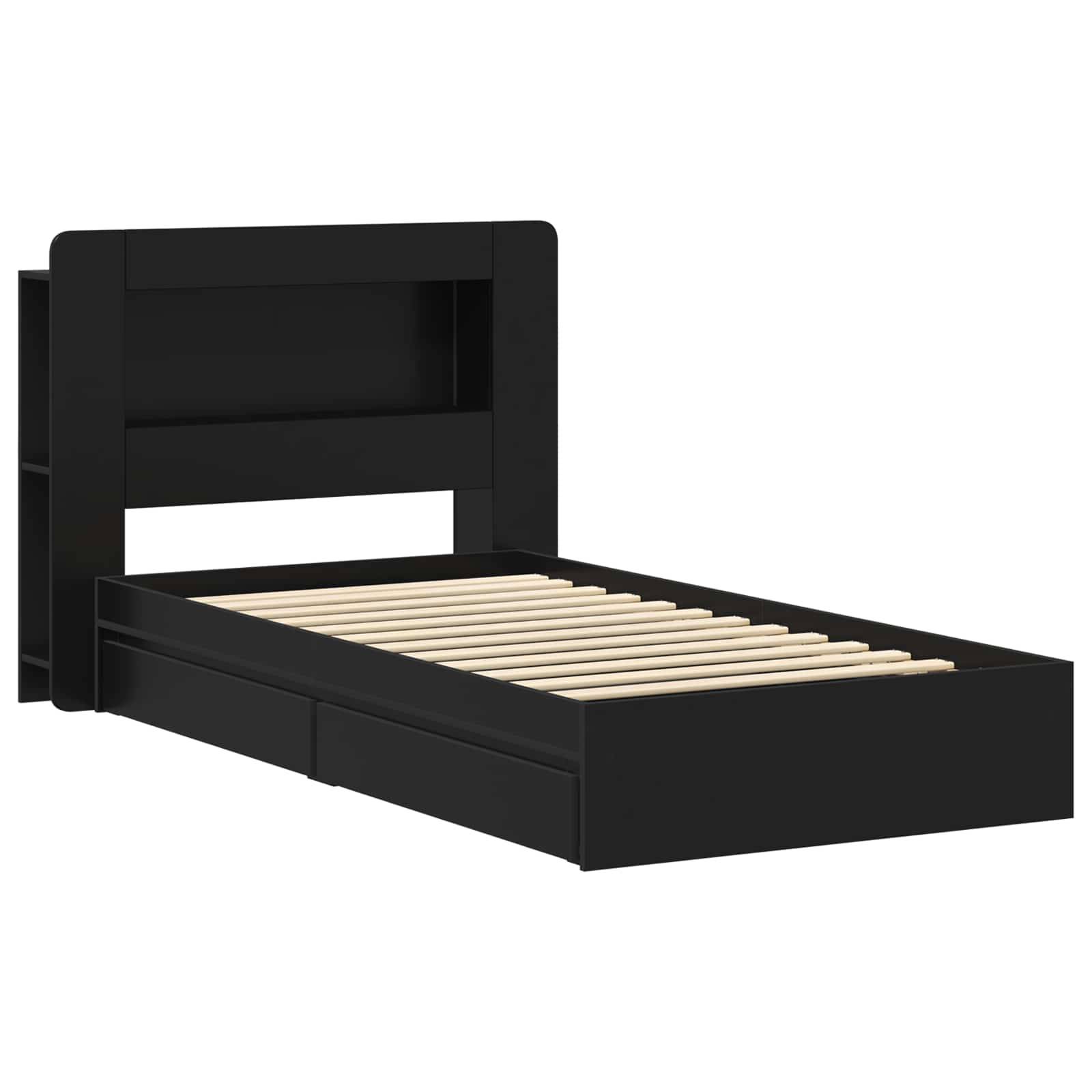 vidaXL Bettgestell mit Stauraum Schwarz 75 x 190 cm Holzwerkstoff