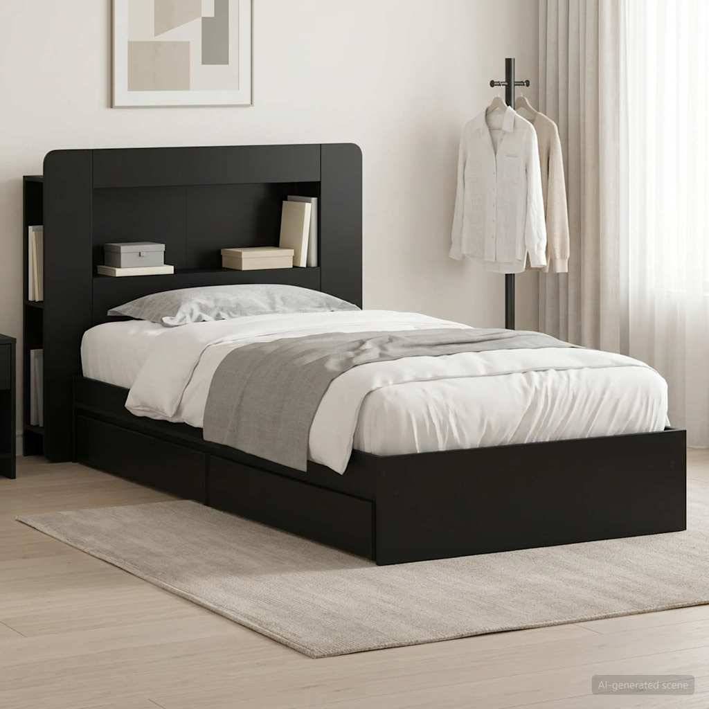 vidaXL Bettgestell mit Stauraum Schwarz 75 x 190 cm Holzwerkstoff