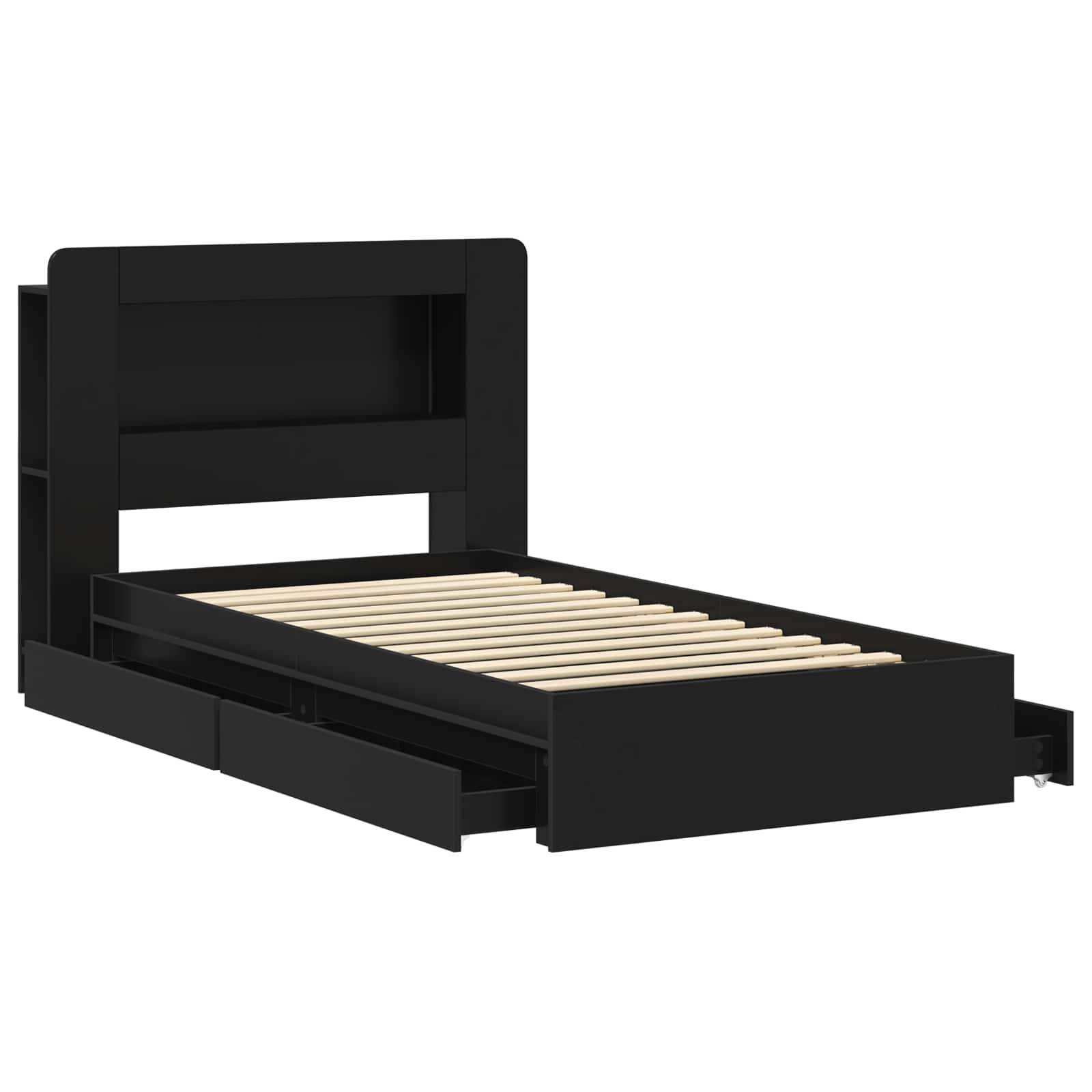 vidaXL Bettgestell mit Stauraum Schwarz 75 x 190 cm Holzwerkstoff