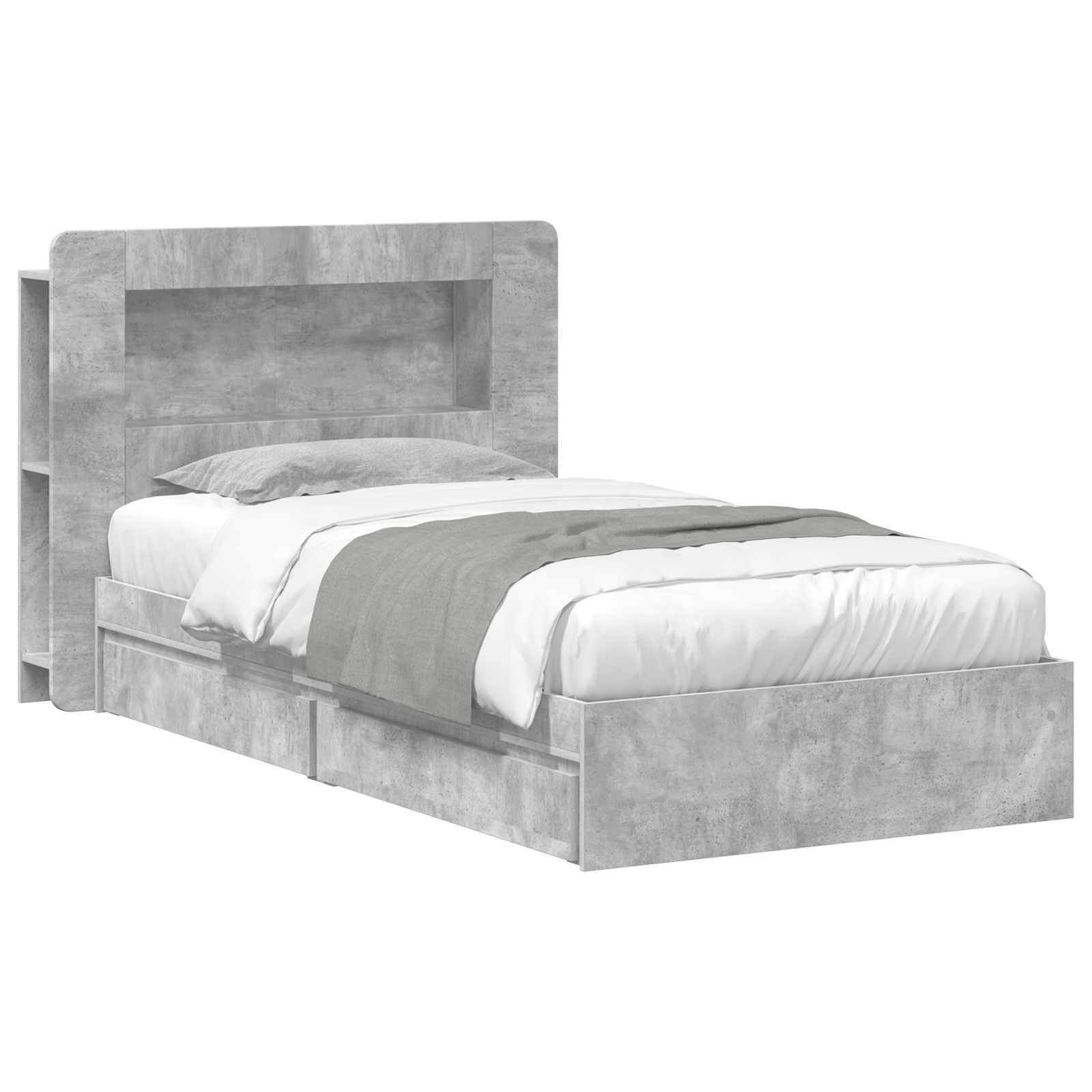 vidaXL Bettgestell mit Stauraum Betongrau 90 x 190 cm Holzwerkstoff
