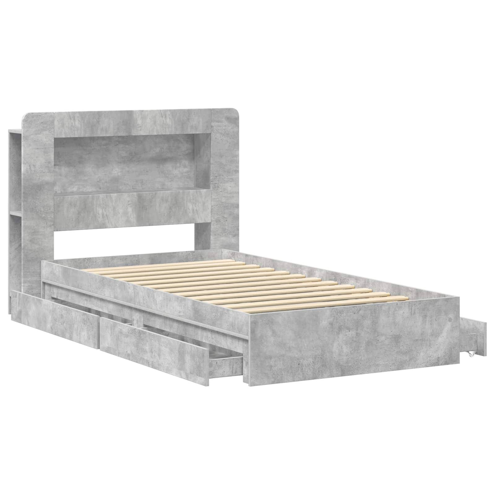 vidaXL Bettgestell mit Stauraum Betongrau 90 x 190 cm Holzwerkstoff