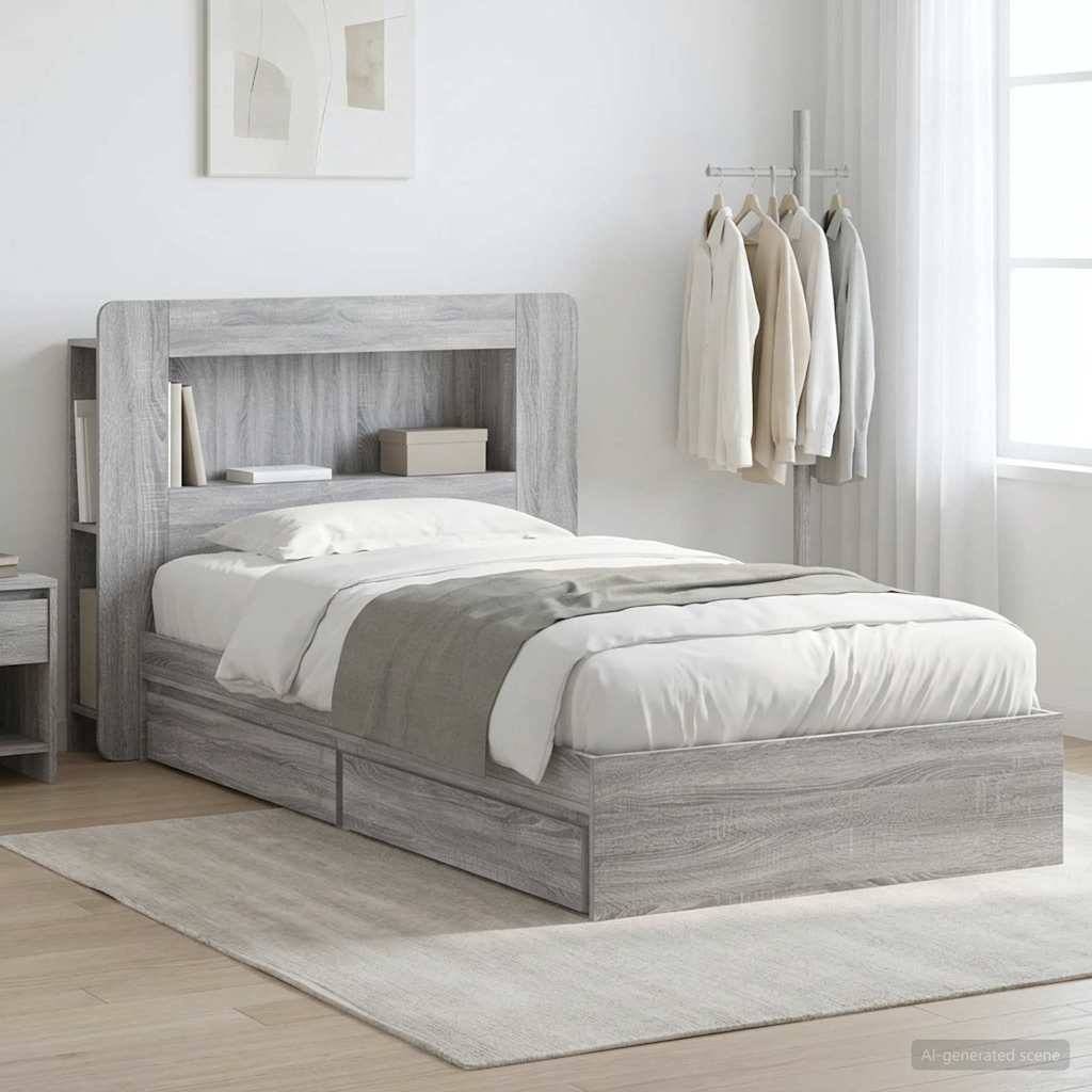 vidaXL Bettgestell mit Stauraum Grau Sonoma 75 x 190 cm Holzwerkstoff