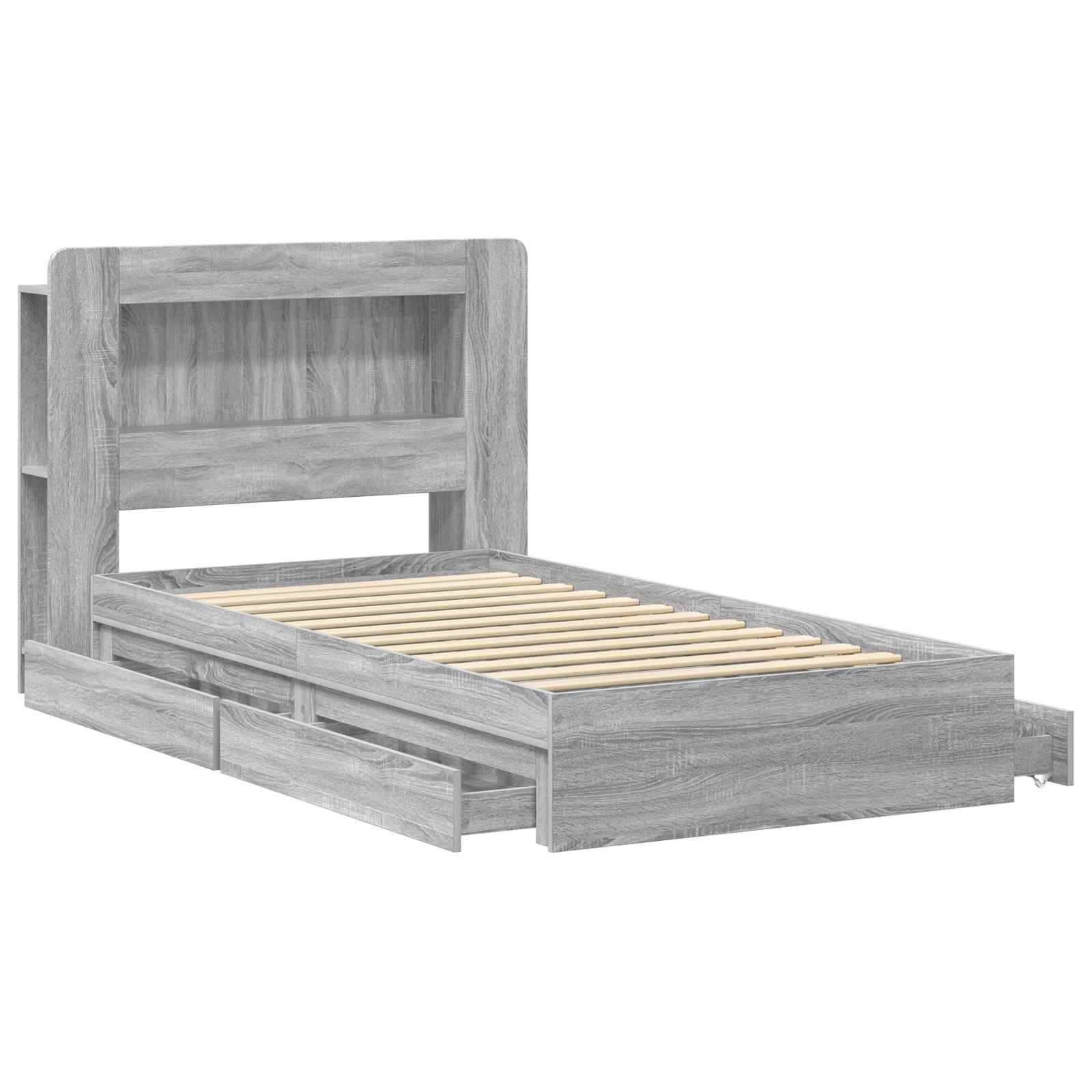 vidaXL Bettgestell mit Stauraum Grau Sonoma 90 x 190 cm Holzwerkstoff