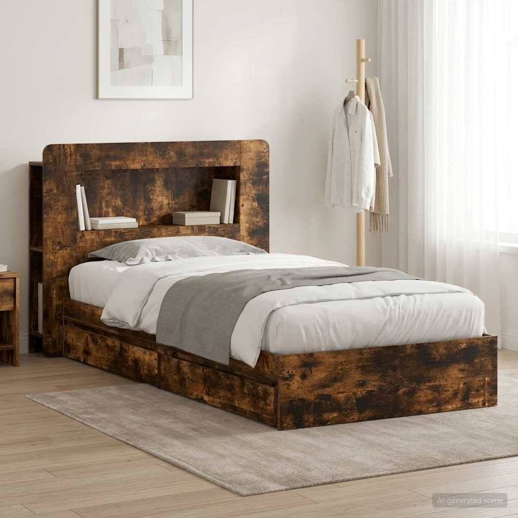 vidaXL Bettgestell mit Stauraum Geräucherte Eiche 75 x 190 cm