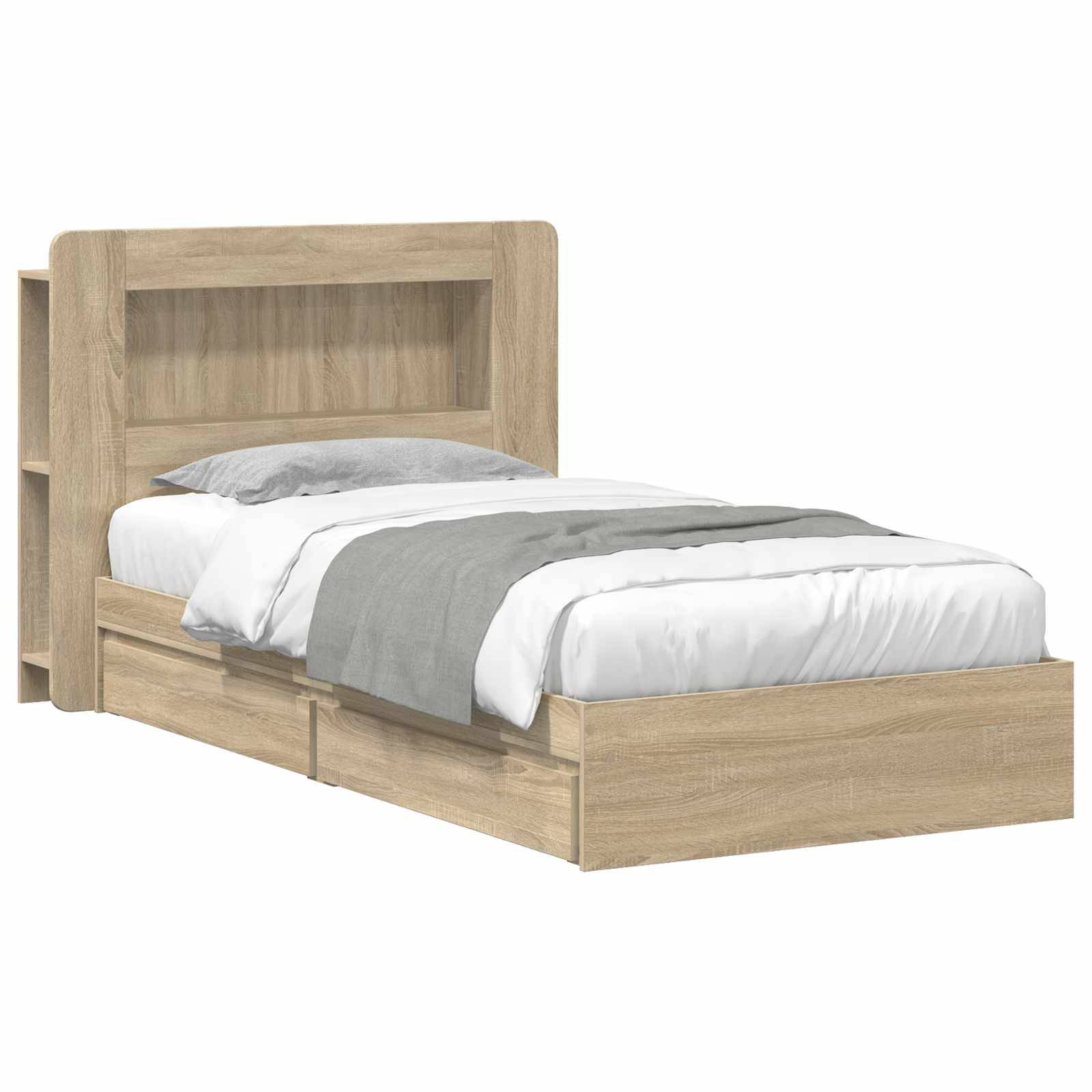 vidaXL Bettgestell mit Stauraum Sonoma-Eiche 75 x 190 cm Holzwerkstoff