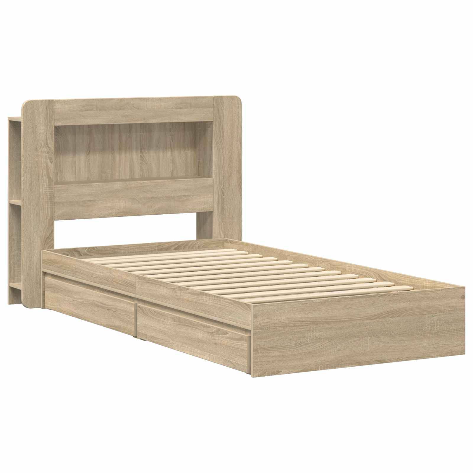 vidaXL Bettgestell mit Stauraum Sonoma-Eiche 75 x 190 cm Holzwerkstoff