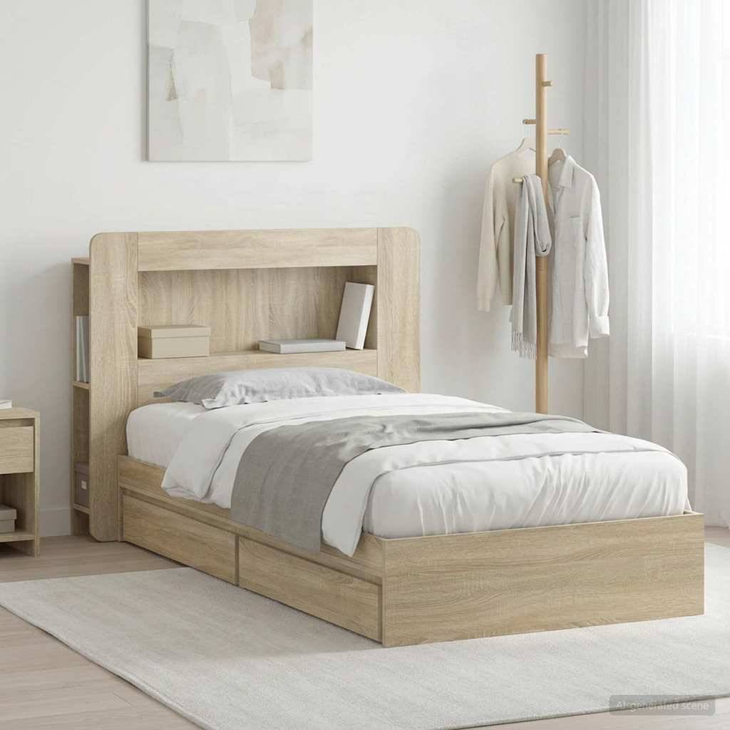 vidaXL Bettgestell mit Stauraum Sonoma-Eiche 75 x 190 cm Holzwerkstoff