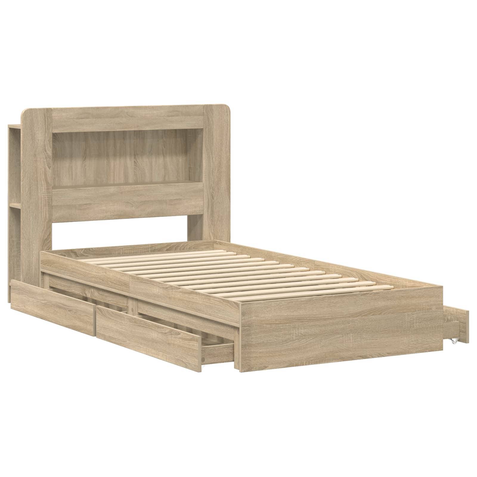 vidaXL Bettgestell mit Stauraum Sonoma-Eiche 75 x 190 cm Holzwerkstoff