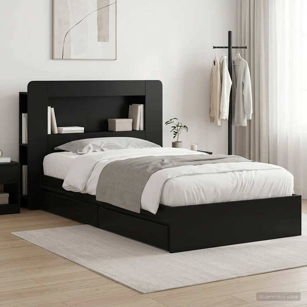 vidaXL Bettgestell mit Stauraum Schwarz 90 x 190 cm Holzwerkstoff