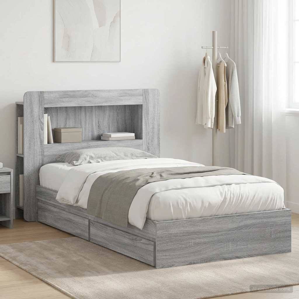 vidaXL Bettgestell mit Stauraum Grau Sonoma 90 x 190 cm Holzwerkstoff