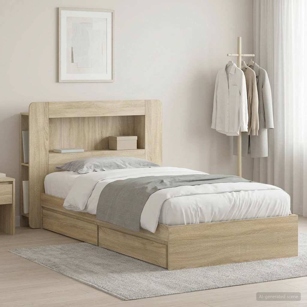 vidaXL Bettgestell mit Stauraum Sonoma-Eiche 90 x 190 cm Holzwerkstoff