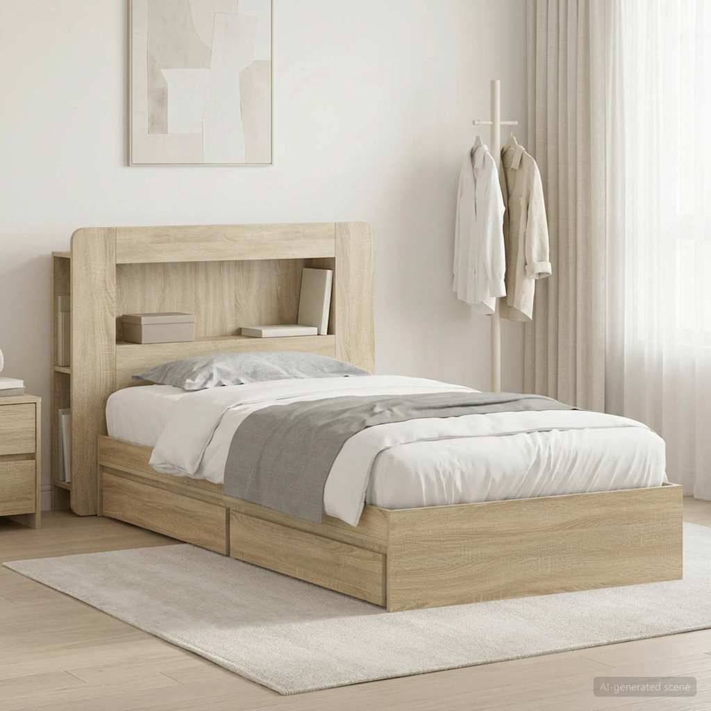 vidaXL Bettgestell mit Stauraum Sonoma-Eiche 90 x 200 cm Holzwerkstoff