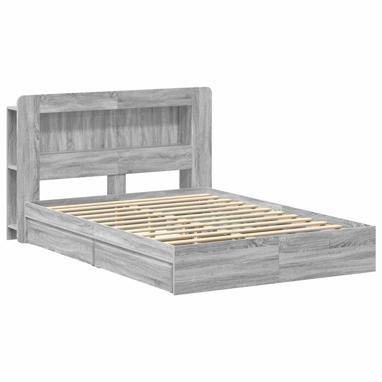 vidaXL Bettgestell mit Stauraum Grau Sonoma 160 x 200 cm Holzwerkstoff