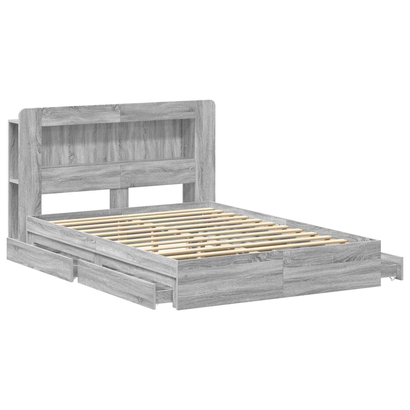 vidaXL Bettgestell mit Stauraum Grau Sonoma 160 x 200 cm Holzwerkstoff
