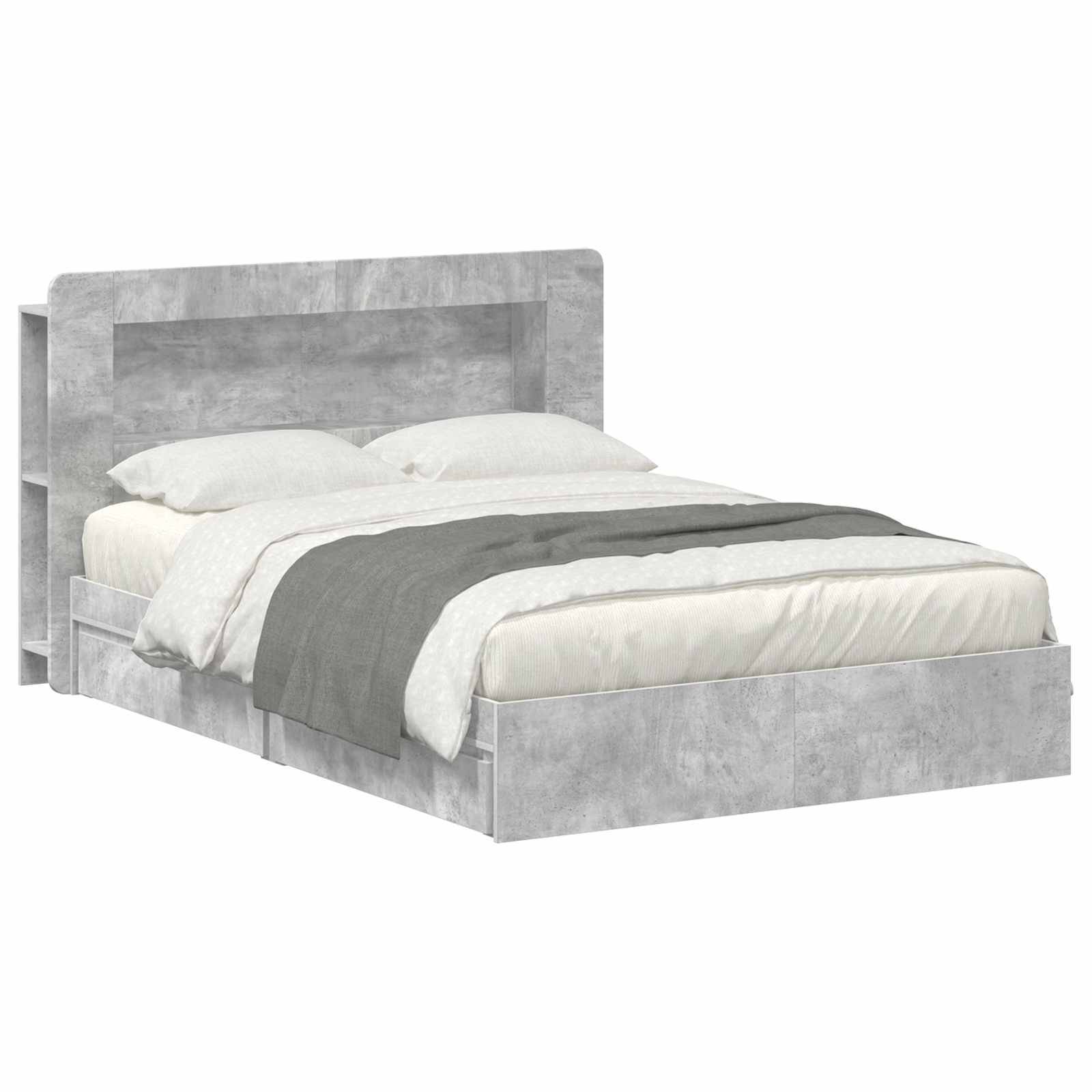 vidaXL Bettgestell mit Stauraum Betongrau 150 x 200 cm Holzwerkstoff