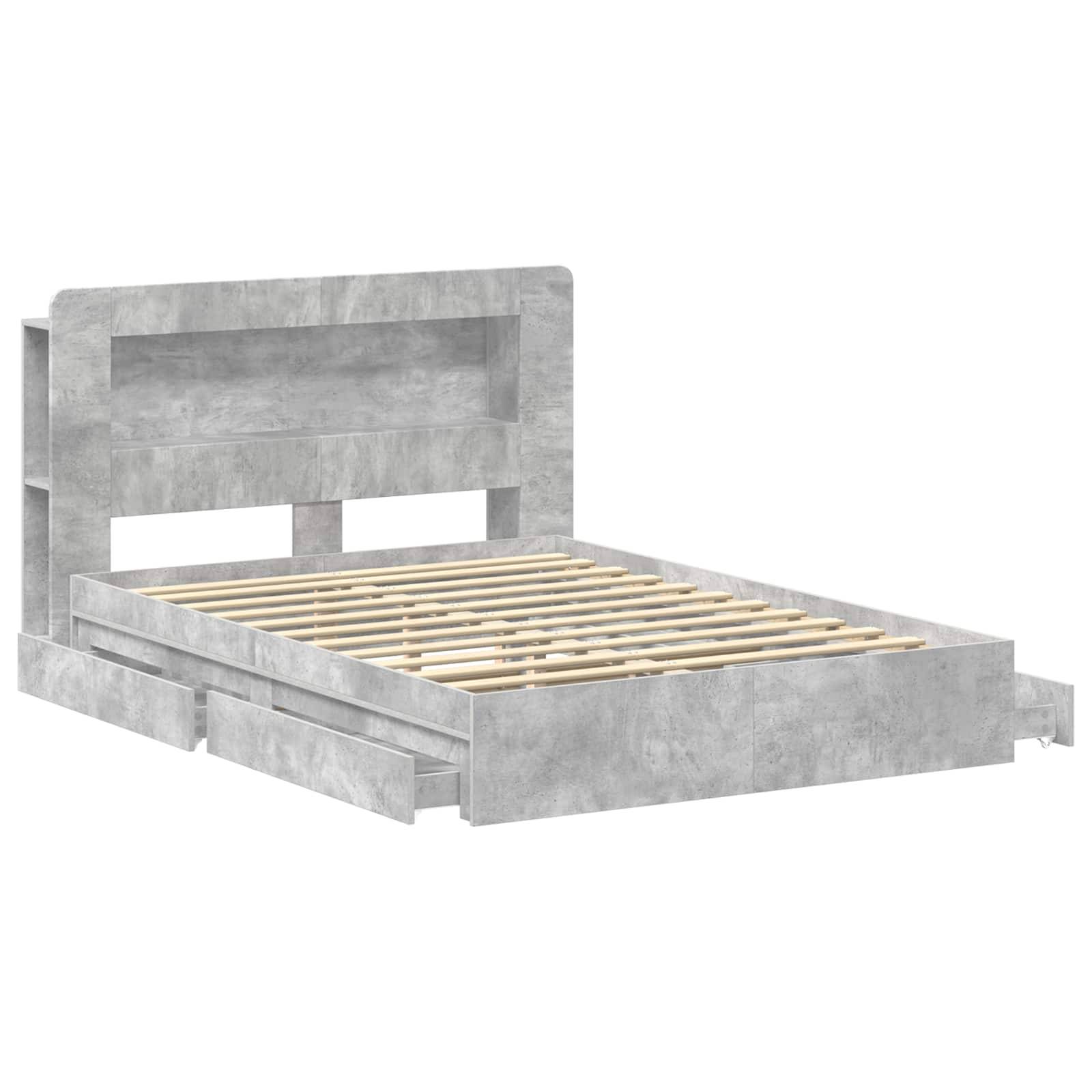 vidaXL Bettgestell mit Stauraum Betongrau 150 x 200 cm Holzwerkstoff
