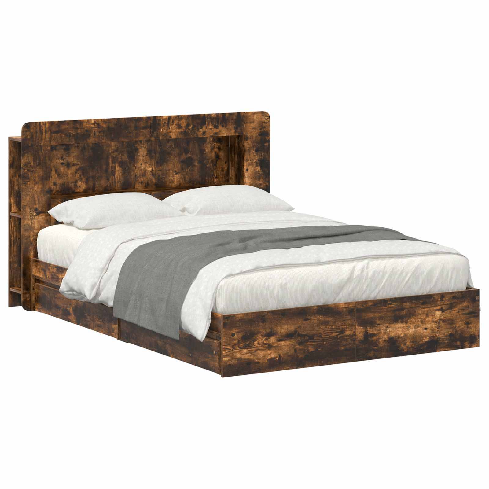 vidaXL Bettgestell mit Stauraum Geräucherte Eiche 135 x 190 cm