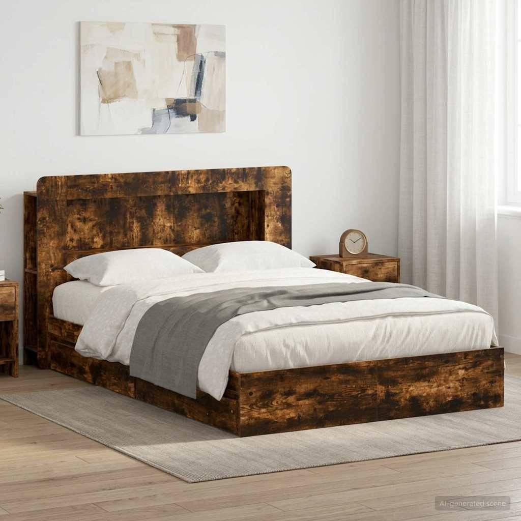 vidaXL Bettgestell mit Stauraum Geräucherte Eiche 135 x 190 cm