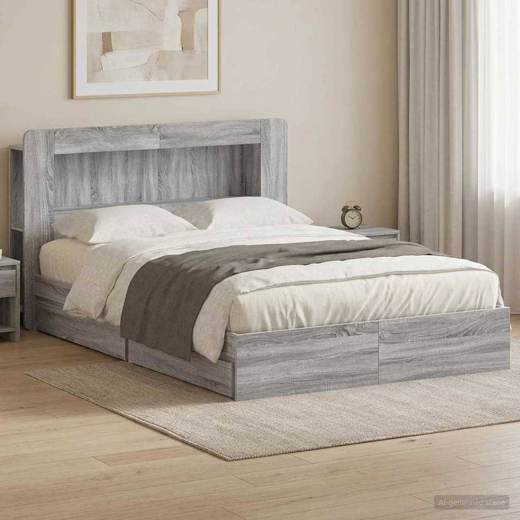 vidaXL Bettgestell mit Stauraum Grau Sonoma 150 x 200 cm Holzwerkstoff