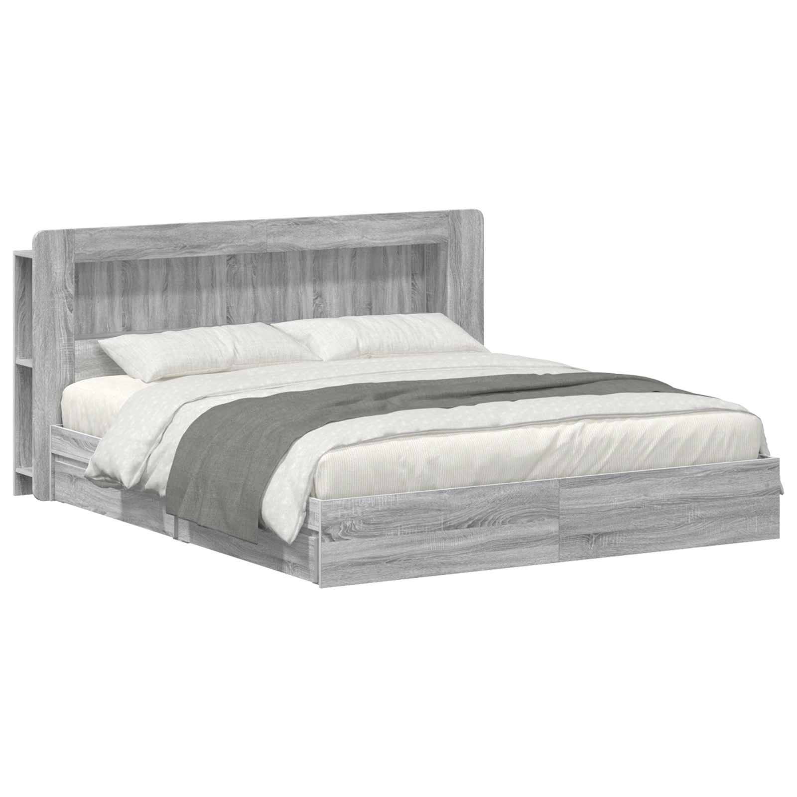 vidaXL Bettgestell mit Stauraum Grau Sonoma 180 x 200 cm Holzwerkstoff