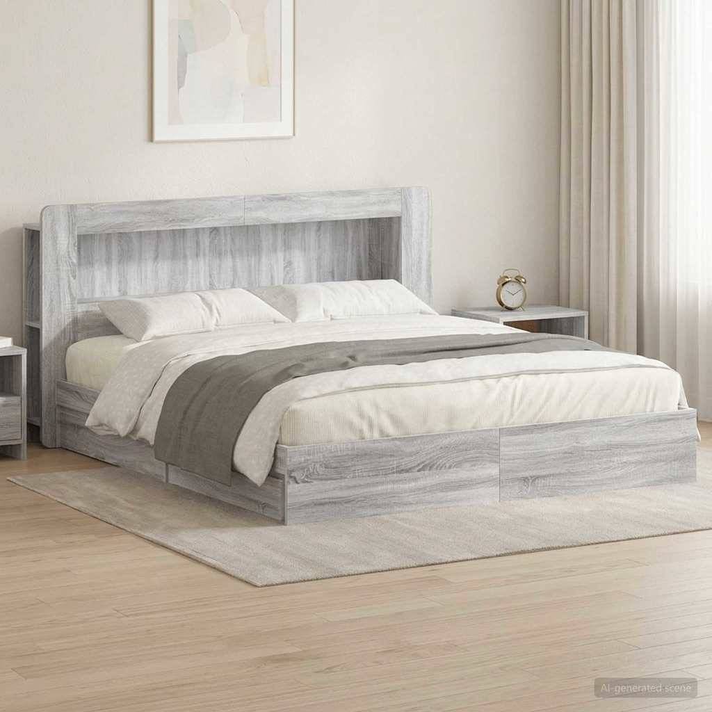 vidaXL Bettgestell mit Stauraum Grau Sonoma 180 x 200 cm Holzwerkstoff