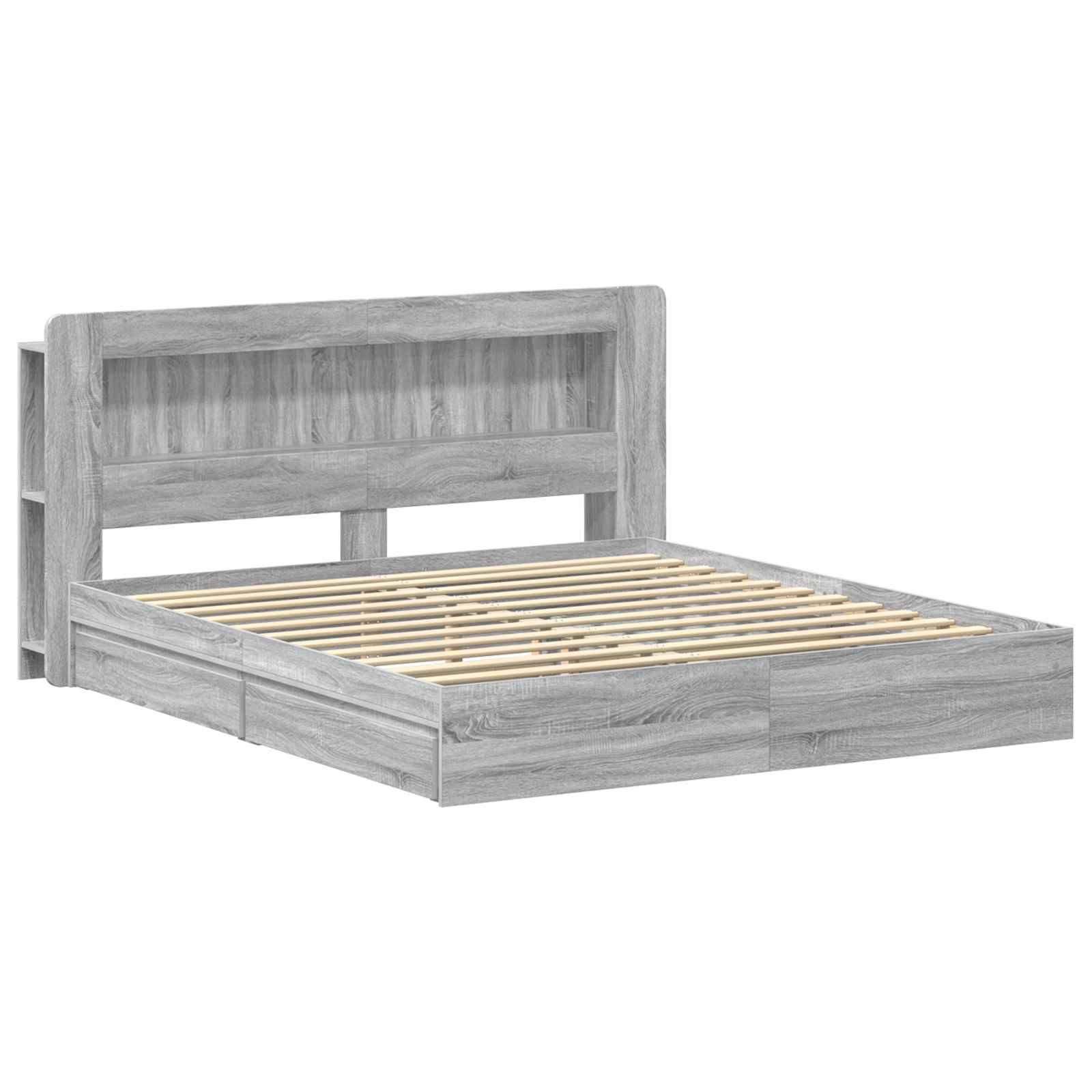 vidaXL Bettgestell mit Stauraum Grau Sonoma 180 x 200 cm Holzwerkstoff