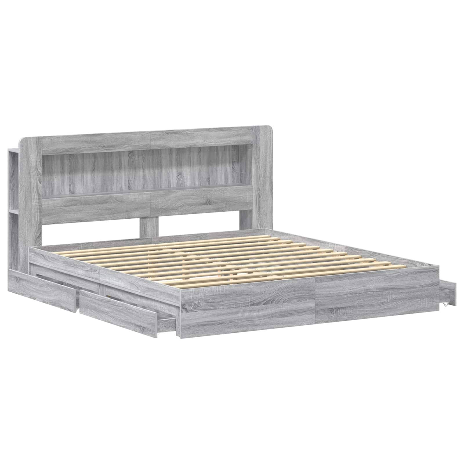 vidaXL Bettgestell mit Stauraum Grau Sonoma 200 x 200 cm Holzwerkstoff