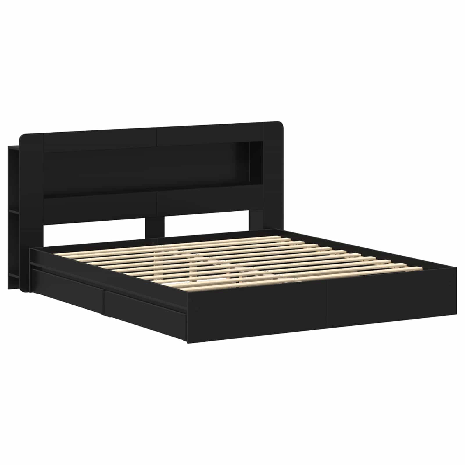 vidaXL Bettgestell mit Stauraum Schwarz 200 x 200 cm Holzwerkstoff