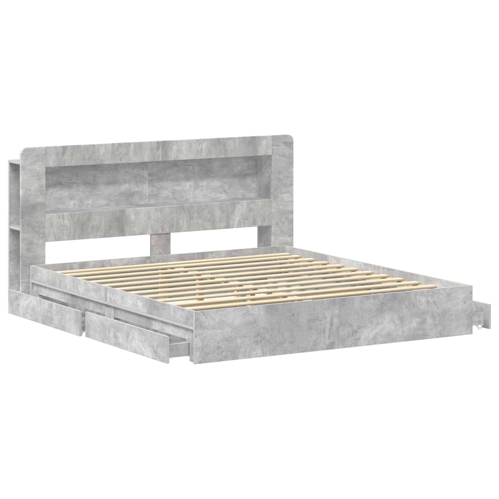 vidaXL Bettgestell mit Stauraum Betongrau 200 x 200 cm Holzwerkstoff