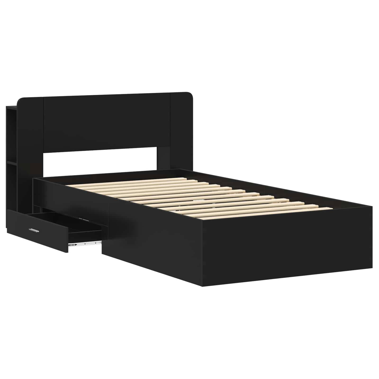 vidaXL Bettgestell mit Stauraum Schwarz 75 x 190 cm Holzwerkstoff