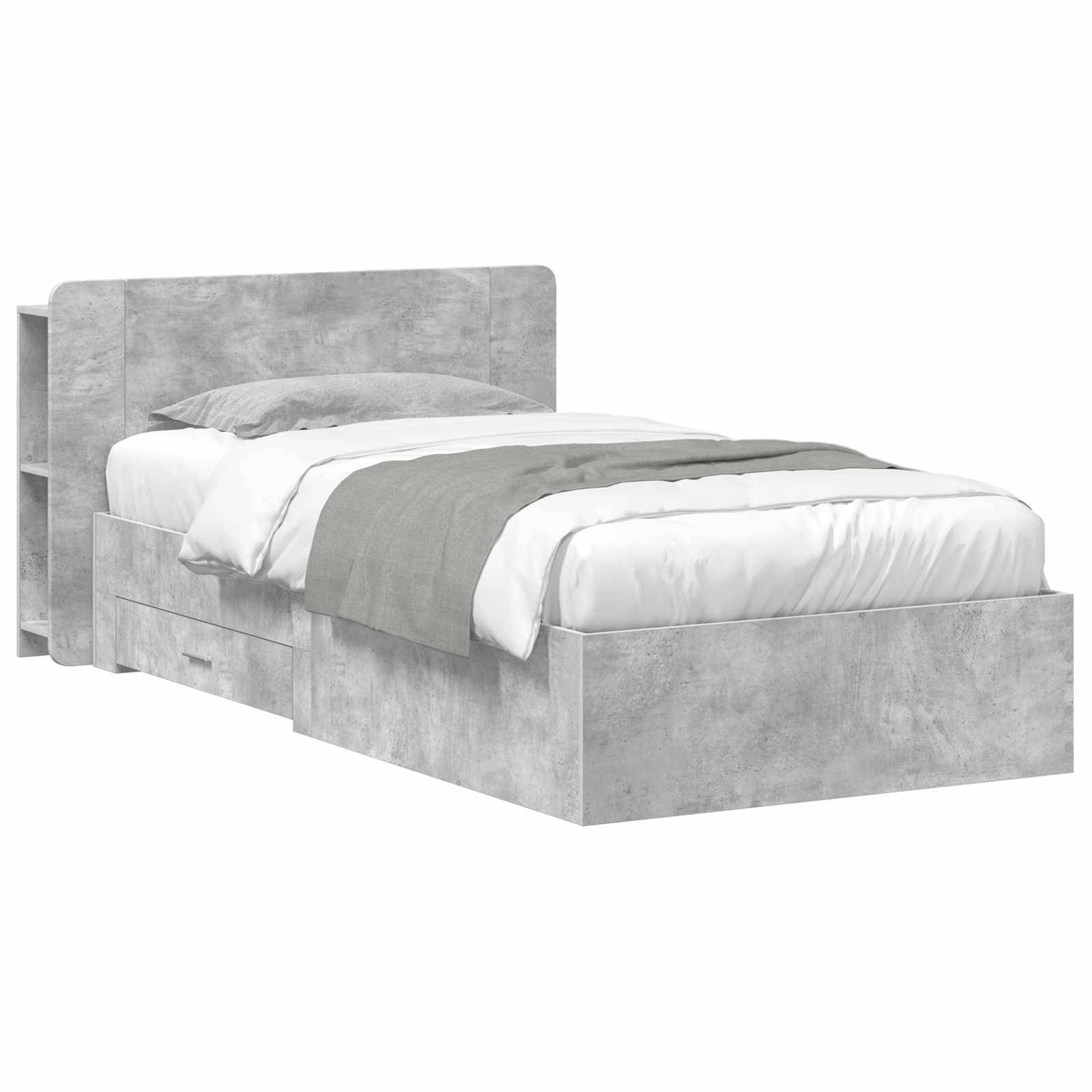 vidaXL Bettgestell mit Stauraum Betongrau 75 x 190 cm Holzwerkstoff
