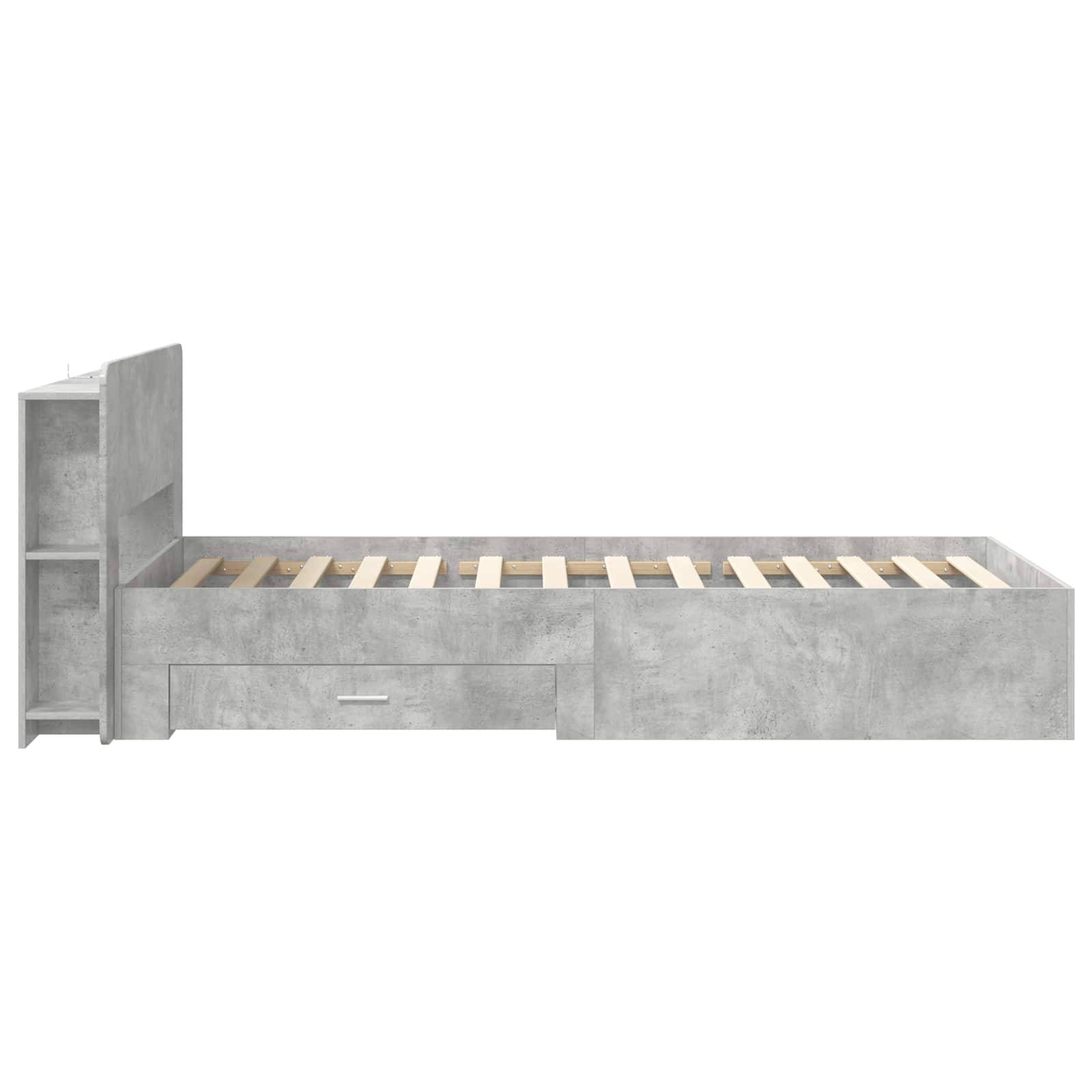 vidaXL Bettgestell mit Stauraum Betongrau 75 x 190 cm Holzwerkstoff