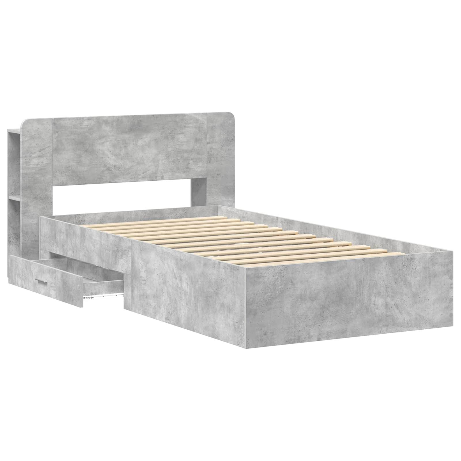 vidaXL Bettgestell mit Stauraum Betongrau 75 x 190 cm Holzwerkstoff