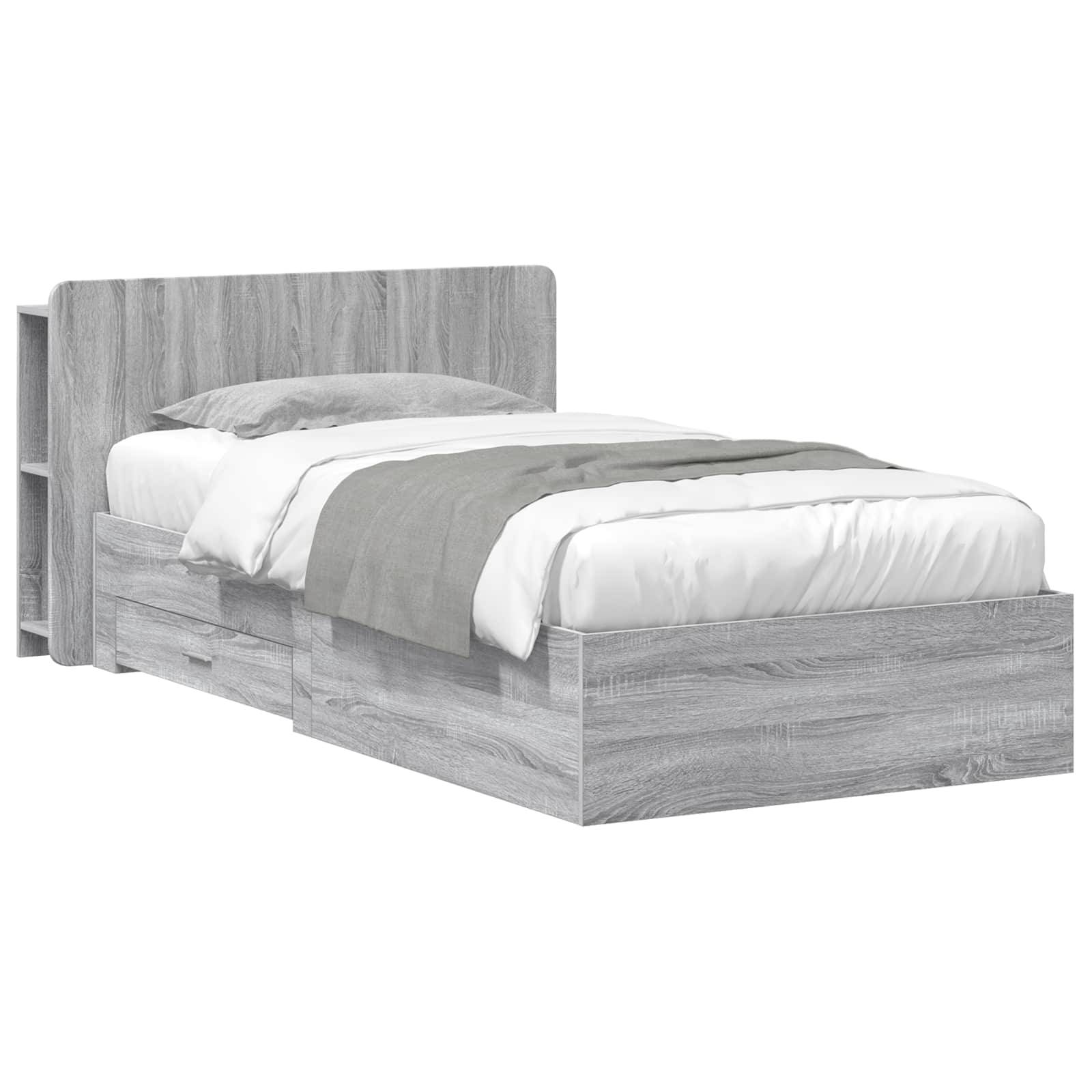 vidaXL Bettgestell mit Stauraum Grau Sonoma 90 x 190 cm Holzwerkstoff