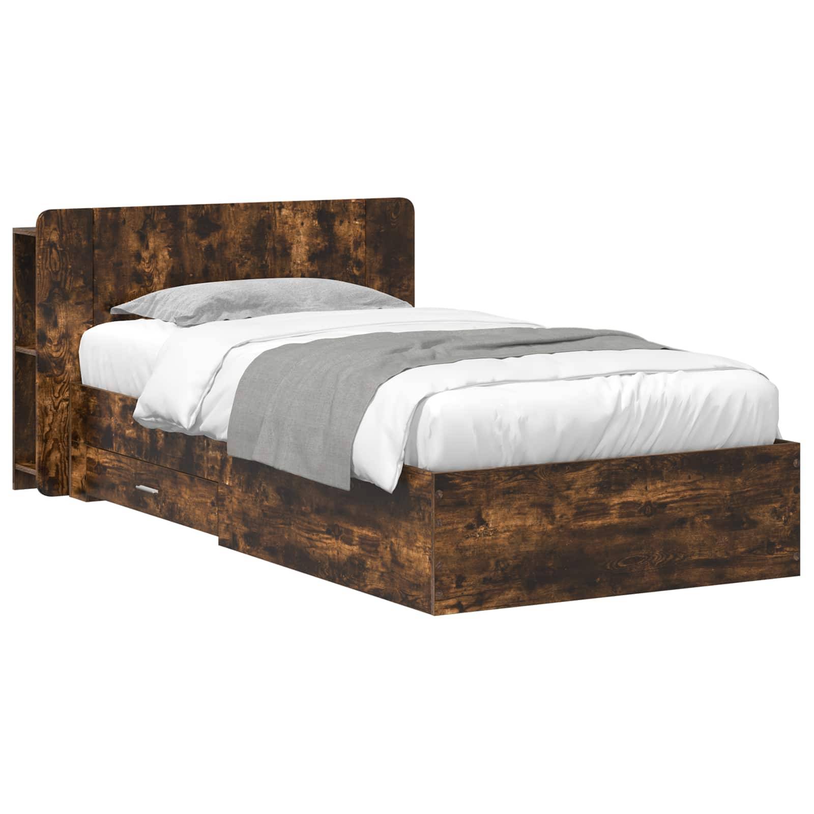vidaXL Bettgestell mit Stauraum Geräucherte Eiche 75 x 190 cm