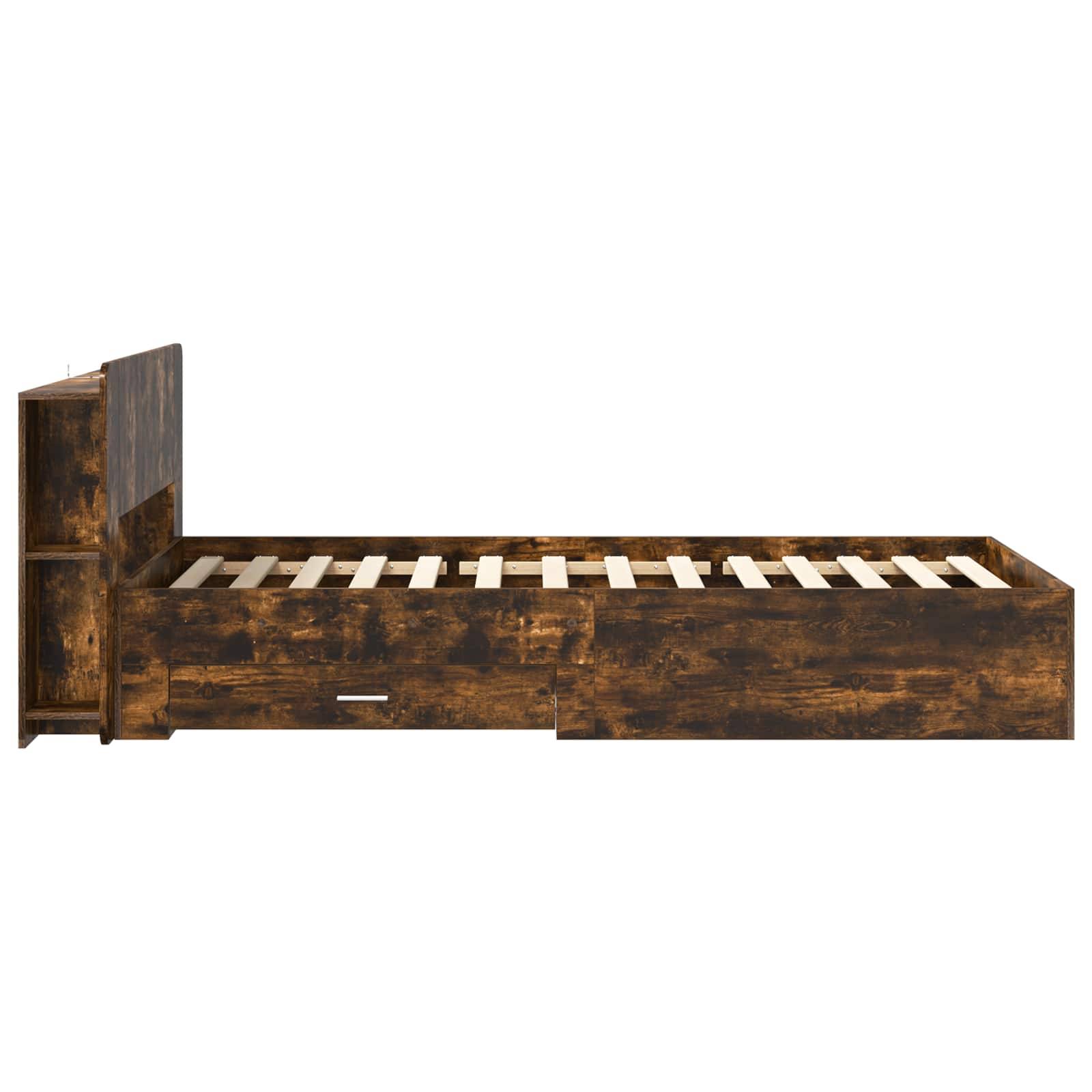 vidaXL Bettgestell mit Stauraum Geräucherte Eiche 75 x 190 cm