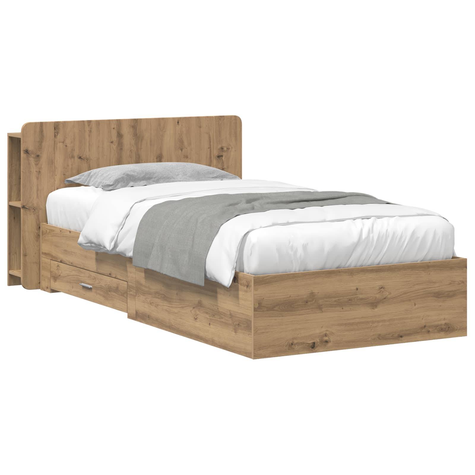 vidaXL Bettgestell mit Stauraum mit Kopfteil Artisan-Eiche 90 x 190 cm